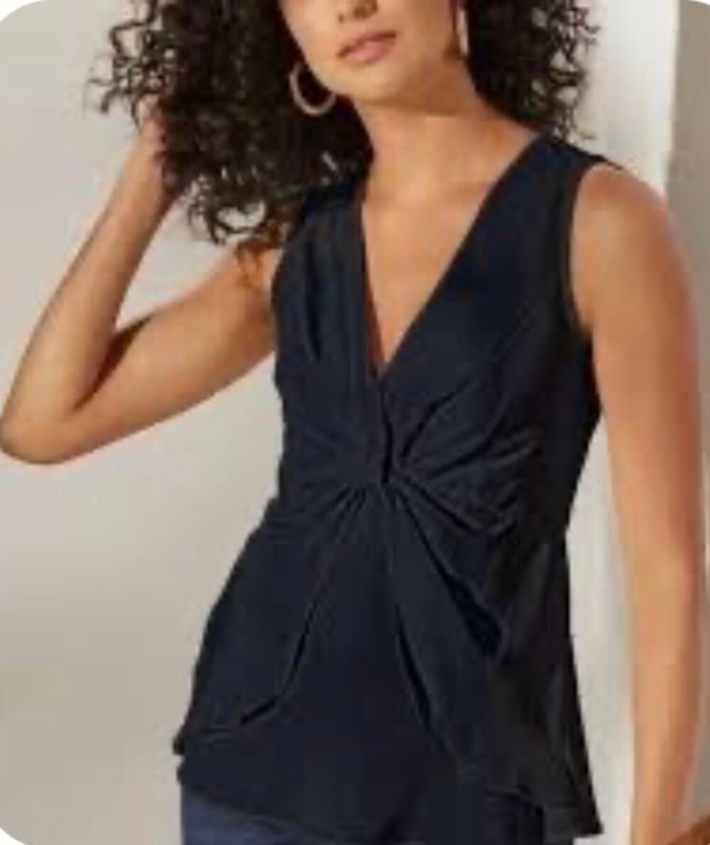 Soft Surroundings Enka Blouse Top Sleeveless V-Neck Twist Front Black MP Petite
